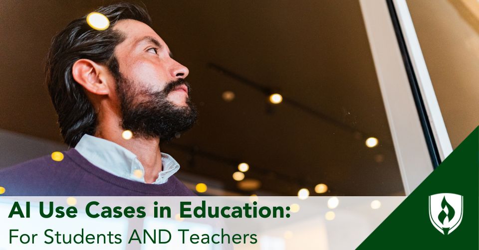 AI uses in education header An adult student looks out the window