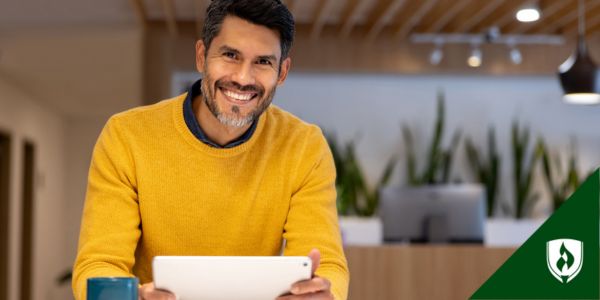 A financial manager smiles at the camera