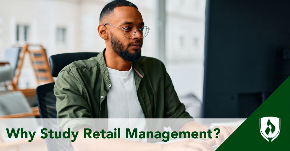 retail management header A person types on a computer looking into retail management