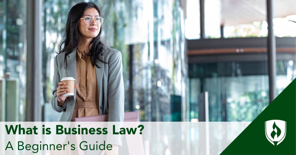 what is business law header A lawyer walks into a big glass building for her first day