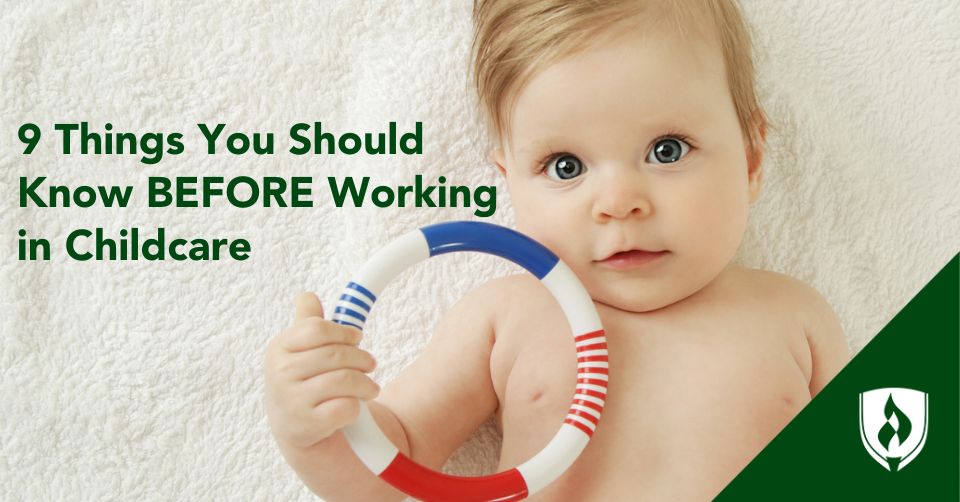 before working in childcare header A sweet baby holds a toy ring on a white blanket