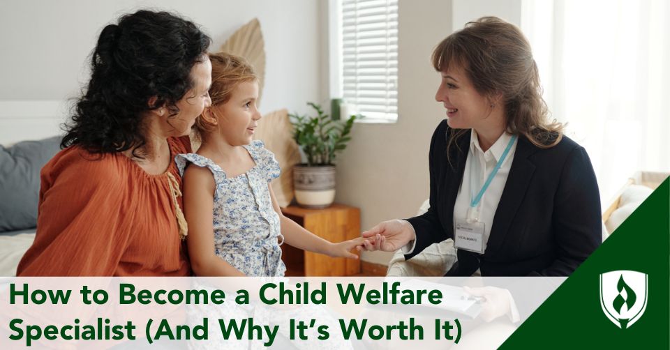 Child welfare specialist header A CPS worker meets with a child and parent