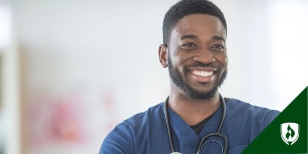 A BSN nurse smiles into the distance