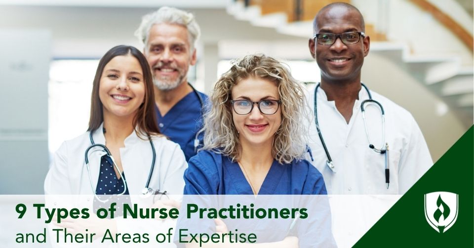 Types of NP Header 4 Types of Nurse Practitioners standing together